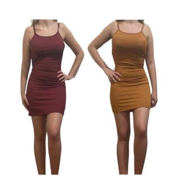 Imagem de KIT C/2 Vestidos Alcinha Canelado - Emporio J, Vinho, Caramelo, Unico