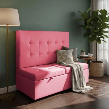 Imagem de Canto Alemão Recamier Bau + Painel Madri 120cm Suede Pink - Inova Decor