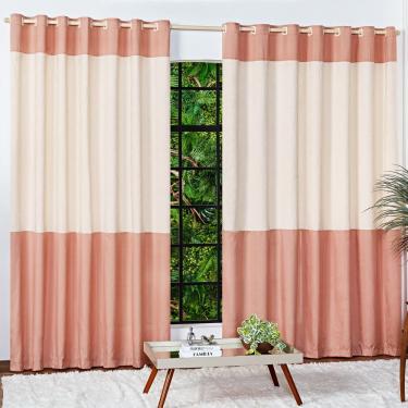 Imagem de Cortina De 3 Metros Alana Rosê/palha 3,00m X 2,50m Para Varão Simples - Decoração Sala Quarto