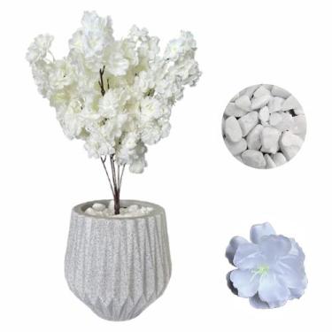 Imagem de Flor Cerejeira Pessegueiro Artificial + Vaso Origami Pedra - Cinza - B