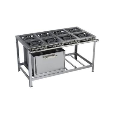 Imagem de Fogão Industrial 8 Bocas Duplas 30x30 Com Forno Aço Inox Luxo Metalmaq