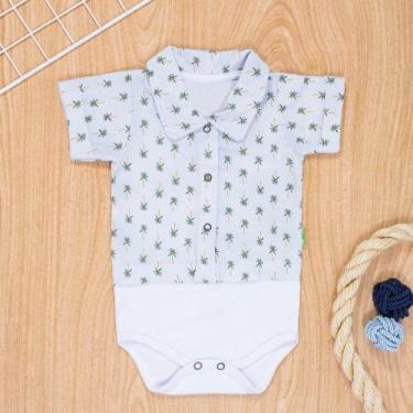 Imagem de Body Camisa para Bebê Manga Curta Em Tricoline Coqueiro Cinza - Era Um