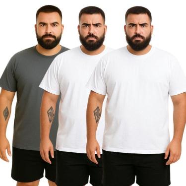 Imagem de Kit 3 Camisetas Masculina Plus Size Lisa Algodão Premium-Masculino