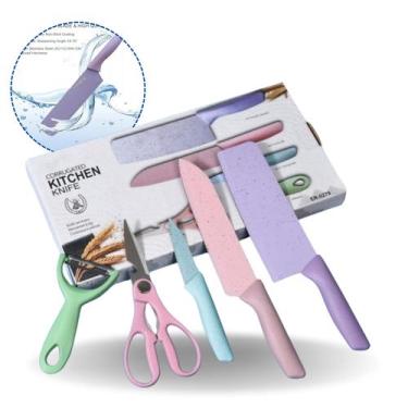 Imagem de Conjunto de Utensílios de Cozinha Colorido - Kit com Facas, Tesoura e 