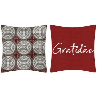 Imagem de 2 Capas Almofada Estampadas Vermelho Bordô Sarja Quarto Sala 45x45 - M