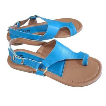 Imagem de Sandália Rasteira de Dedo Couro Legítimo - Tanery, Azul royal, 36