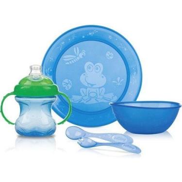 Imagem de Kit Alimentação 5 Peças Copo Prato Tigela Garfo e Colher Baby Nuby Cor