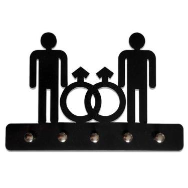 Imagem de Porta Chaves Casal Gay Decoração Criativa - Geek Vip, Preto