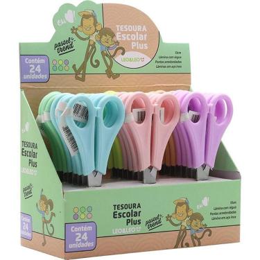 Imagem de Tesoura Escolar Leonora Pastel Trend Plus 6 Cores Display com 24 Unidades