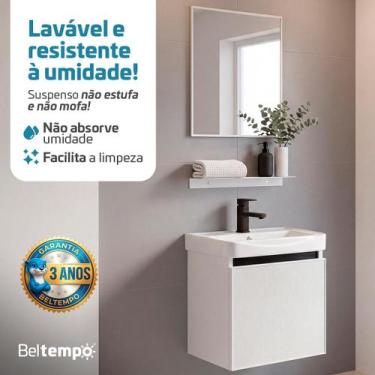 Imagem de Gabinete Banheiro Suspenso Impermeável Cuba Espelho 43x46cm Anti Umida