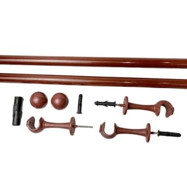 Imagem de Kit Varão Cortina 1,50m 19mm Aço Com Emenda Suportes Ponteiras Complet