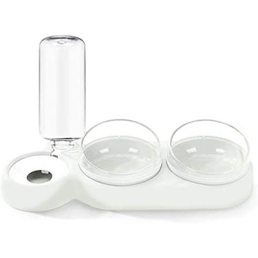 Imagem de Dispensador de água 3 em 1 para animais de estimação, alimentador de cães e gatos, tigela dupla giratória para alimentos (branca)