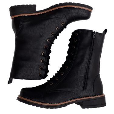 Imagem de Bota Coturno Feminino Preto Cano Médio Salto Baixo Lançamento