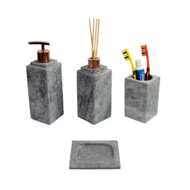 Imagem de Kit Banheiro Bancada Lavabo Luxo em Pedra Sabão N04 Rosê