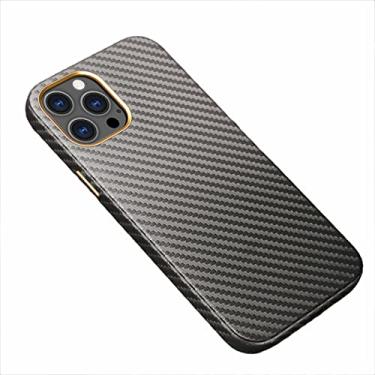 Imagem de GSYH Capa para iPhone 13Mini/13/13 Pro/13 Pro Max, textura de fibra de carbono silicone capa rígida traseira à prova de choque capa protetora de telefone suporte de carregamento sem fio, ouro, 13 Mini 5,4 polegadas