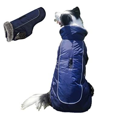Imagem de Foern Casaco para cachorro, jaqueta à prova d'água com gancho e laço de tira reflexiva zíper para coleira quente no inverno, roupas para cães pequenos, médios e grandes, azul, 2GG: 30,0