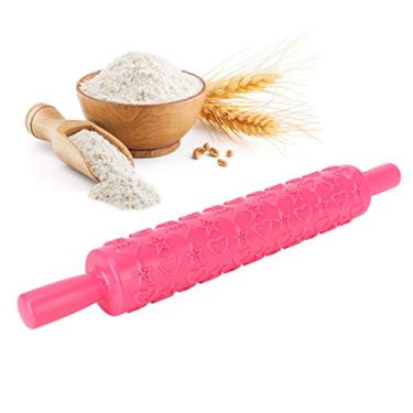 Imagem de Rolo de massa para bolo de fondant, rolo de massa para assar biscoitos, ferramenta de decoração de biscoitos, 36,5 x 5 cm (rosa)