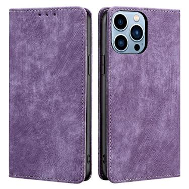 Imagem de Capa de couro para iPhone 14/14 Pro/14 Plus/14 Pro Max, capa carteira com bloqueio de RFID, capa flip com suporte para cartão à prova de choque, TPU (poliuretano termoplástico), roxo, 14 plus 6,7 polegadas