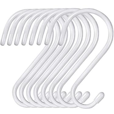 Imagem de HiGift Ganchos grandes revestidos em vinil de 15 cm, gancho em S para pendurar no armário, ganchos em S revestidos de borracha branca antiderrapante para pendurar jeans, plantas, panelas, panelas, chapéus, pacote com 8
