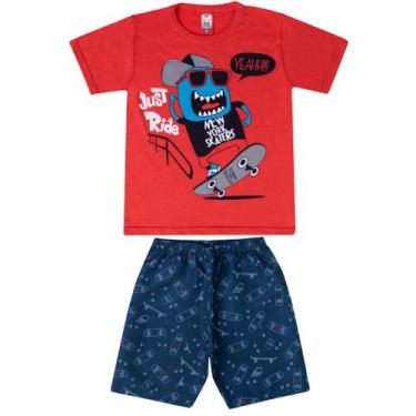 Imagem de Conjunto Infantil Menino Camiseta Vermelho Skate - Cleomara