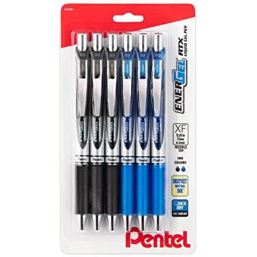 Imagem de Pentel Caneta de gel líquido retrátil Ultra Fine Energel Rtx – ponta de agulha – 3 mm – 6 unidades de 3 tintas pretas e 3 canetas de luxo de tinta azul