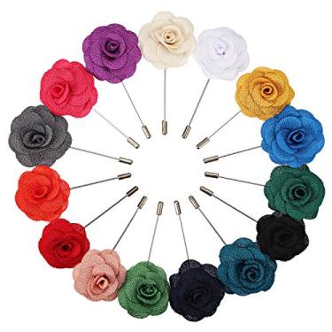 Imagem de Pangda 15 peças de alfinete de lapela masculino para homens ternos broches de flor de camélia feitos à mão para homens casamento Bestman, 15 cores, Multicolorido., M