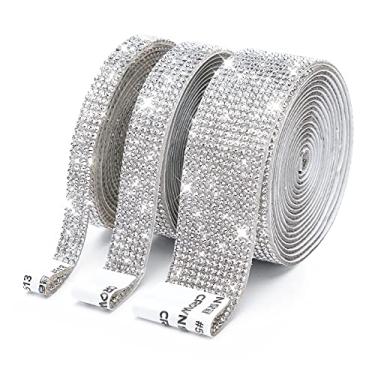 Imagem de 3 rolos de fita de diamante autoadesiva de strass de cristal de 6,6 metros - adesivos de fita de diamante DIY com strass de 2 mm para artesanato, rolos de fita prata brilhante para telefone, decoração