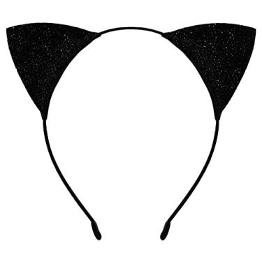Imagem de Tiara de orelhas de gato para mulheres, meninas, cosplay de Halloween, acessórios de cabelo para adultos e crianças, preta