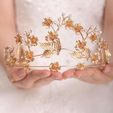 Imagem de FXmimior Vintage Ouro Flor Folha Miçanga Noiva Coroa de casamento Tiara Tiara Tiara Feminina Acessórios de Cabelo de Casamento