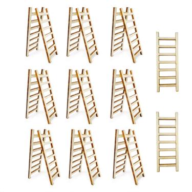 Imagem de HONBAY Mini escadas de madeira 20 peças Acessórios para jardim de fadas para decoração de casa de bonecas