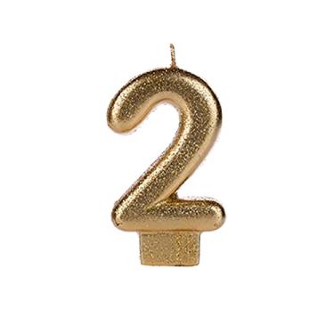 Imagem de Vela de Aniversário Dourada Glitter Número 2-01 unidade