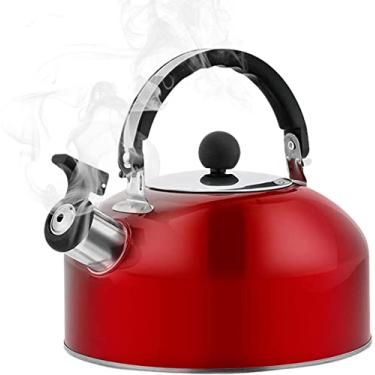 Imagem de REJOON Chaleira de chá com apito | Bule de chá de 1,8 litros para fogão | Chaleira de aço inoxidável para acampamento | Bule de chá de qualidade alimentar com alça ergonômica para fogão (cor: pred)