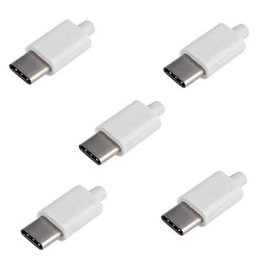 Imagem de cablecc 5 conjuntos DIY 24 pinos USB 3.1 tipo C USB-C macho conector SMT tipo SMT com 3,5 mm SR e capa de caixa branca