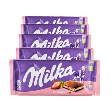 Imagem de Kit com 05 Chocolates Milka Strawberry Morango 100 g cada