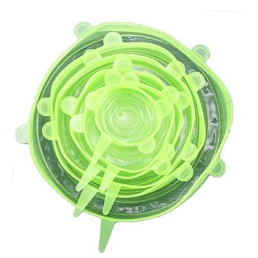 Imagem de Conjunto de tampas elásticas de silicone para cozinha com 6 peças, tampas reutilizáveis Insta Tampas de silicone reutilizáveis para substituição de vários tamanhos, seguro para geladeira e micro-ondas