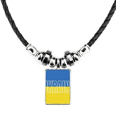 Imagem de DIYthinker Colar com nome da bandeira do país da Ucrânia joia pingente de corda de couro com torque