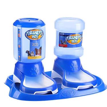 Imagem de Comedouro Duplo Automatico Para Cachorros Pet Bebedouro Gato Cor:Azul