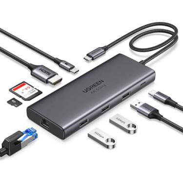 Imagem de UGREEN Revodok Hub USB C 9 em 1 de 10 Gbps USB C 3.2 e USBA 3.2 4K 60Hz HDMI, 100 W, leitor de cartão SD/TF, estação de ancoragem USB C para MacBook Pro/Air, iPad Pro, Surface, XPS, Thinkpad e mais.