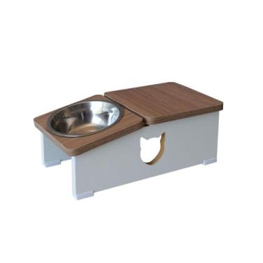 Imagem de Comedouro Elevado Gato Base Bebedouro Hibrido Pet MDF