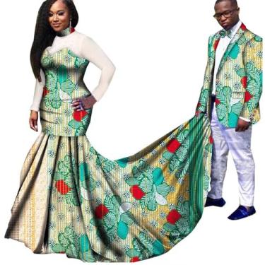 Imagem de Roupas de casal africano manga fio maxi vestido para mulheres Riche masculino blazer tradicional festa casamento roupas, T5, GG