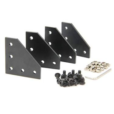 Imagem de Zeberoxyz 4 peças/kit preto placa de suporte de canto em forma de L com 20 peças de parafusos M5 e 20 peças de porcas M5, placa de junta de 5 furos 90 graus para moldura de impressora 3D perfil de alumínio da série 2020 (preto-G com porca)