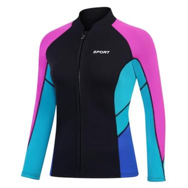 Imagem de DEHAI Jaqueta masculina feminina, neoprene de 2 mm, 3 mm, camisa de manga comprida e colete juvenil com zíper frontal sem mangas, esportes aquáticos para mergulho, natação, esqui aquático, surfe