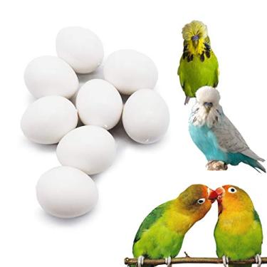 Imagem de FOIBURELY 8 peças de ovos de plástico de papagaio sólido para chocar Lovebird, Bourkes, Lineoleated, Eng Budgie. Engane os pássaros para parar de botar ovos, ovos falsos (22 mm x 18 mm)