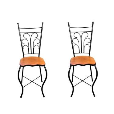 Imagem de Cadeira De Jantar Para Mesa De Chá Conjunto Com 2 Estilo Industrial Rustica Ferro E Madeira Artesanal