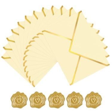 Imagem de AVERZELLA Pacote com 60 envelopes dourados 12 x 17 cm, envelopes A7 de cartolina perolada de 250 g para convites envelope de correspondência de negócios com borda dourada, envelope A6 4x6 para cartões