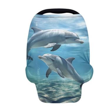 Imagem de ZFRXIGN Capa de assento de carro de bebê golfinho com tema oceano azul para meninas, capa macia para assento de carro, carrinho de compras/cadeira alta/carrinho de bebê, presentes de chá de bebê