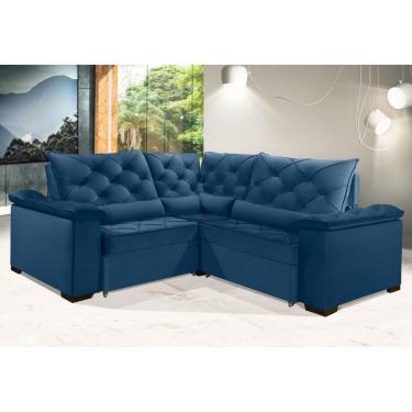 Imagem de Sofá Retrátil Reclinável BERLIM DE CANTO 2.40 x 2.40 ESTILO ESTOFADOS - França Velusoft COR "AZUL"