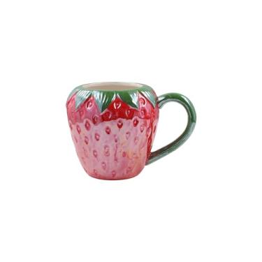 Imagem de zaoalife Caneca de café em forma de fruta de morango Caneca de café de cerâmica adorável caneca de café de leite xícara de chá engraçada para suco, leite, café, chá, bebida, café da manhã