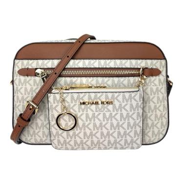 Imagem de Michael Kors Bolsa tiracolo com logotipo grande Jet Set com logotipo combinando (baunilha), Baunilha