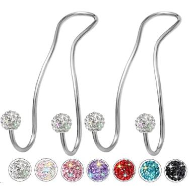 Imagem de MTGOCHA Gancho de bolsa brilhante para encosto de cabeça de carro, ganchos de assento de carro fofos atualizados para bolsa, bolsa de mão inoxidável, durável, pacote com 2, branco